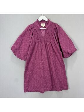 Umgee‎ Leaf Jacquard Mini Dress Womens Small Pink Babydoll Boho Preppy Coastal